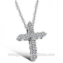 New year gift top sale chain platinum plated copper cross diamond necklace